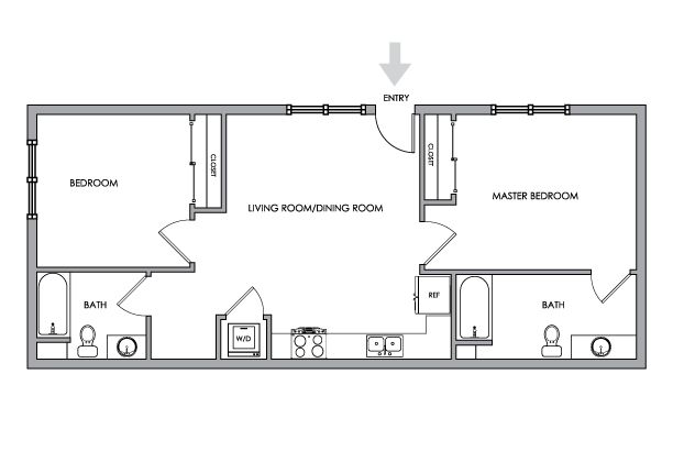 2D Floor Plan Rendering - Two-Bedroom, Two-Bathroom | Option 3