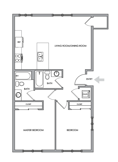 2D Floor Plan Rendering - Two-Bedroom, Two-Bathroom | Option 6