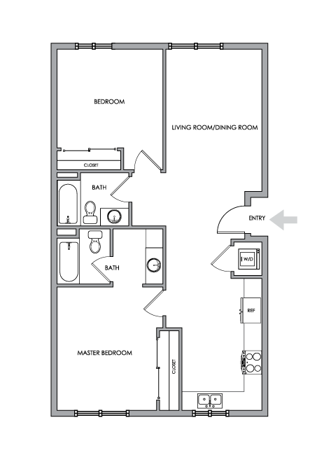 2D Floor Plan Rendering - Two-Bedroom, Two-Bathroom | Option 7