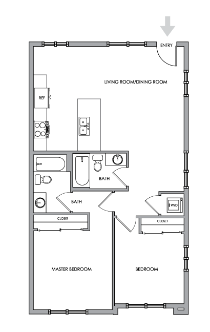 2D Floor Plan Rendering - Two-Bedroom, Two-Bathroom | Option 9