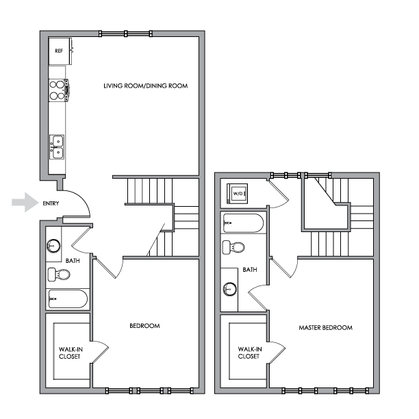 2D Floor Plan Rendering - Two-Bedroom, Two-Bathroom | Option 11