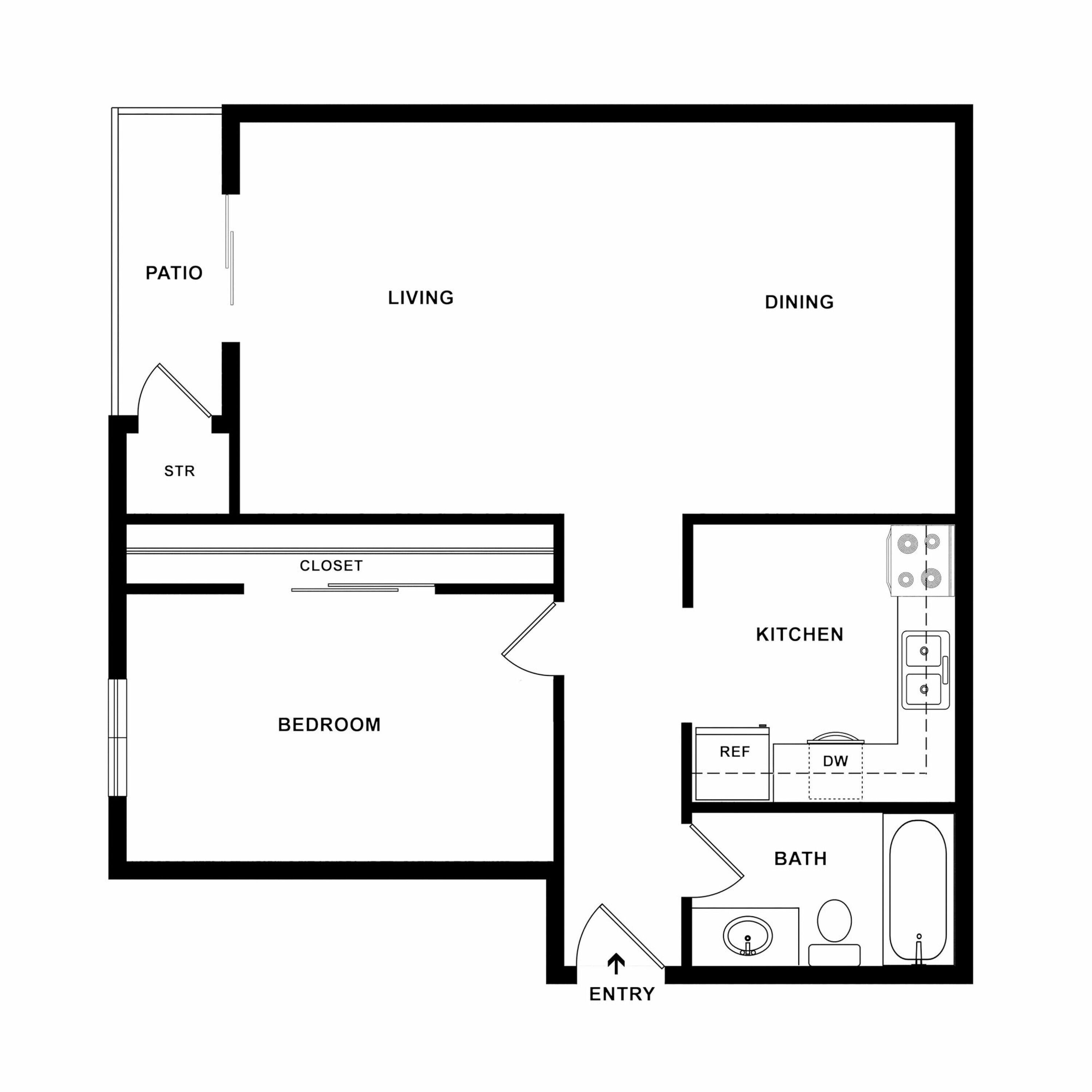 One-Bedroom, One-Bathroom - 2D Floor Plan