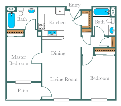 2D two-bedroom Floor Plan