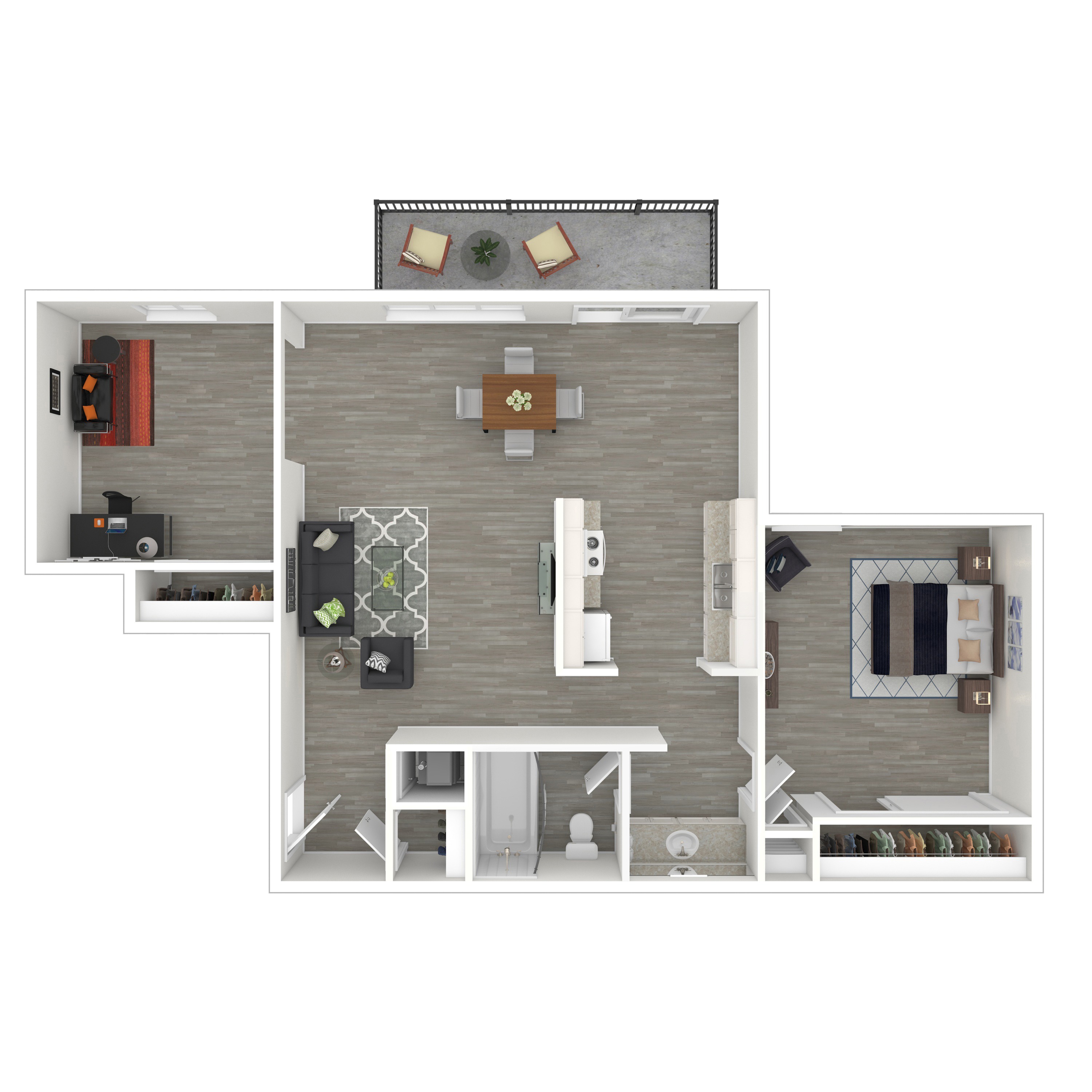 One Bedroom With Den - 3D Furnished Floor Plan