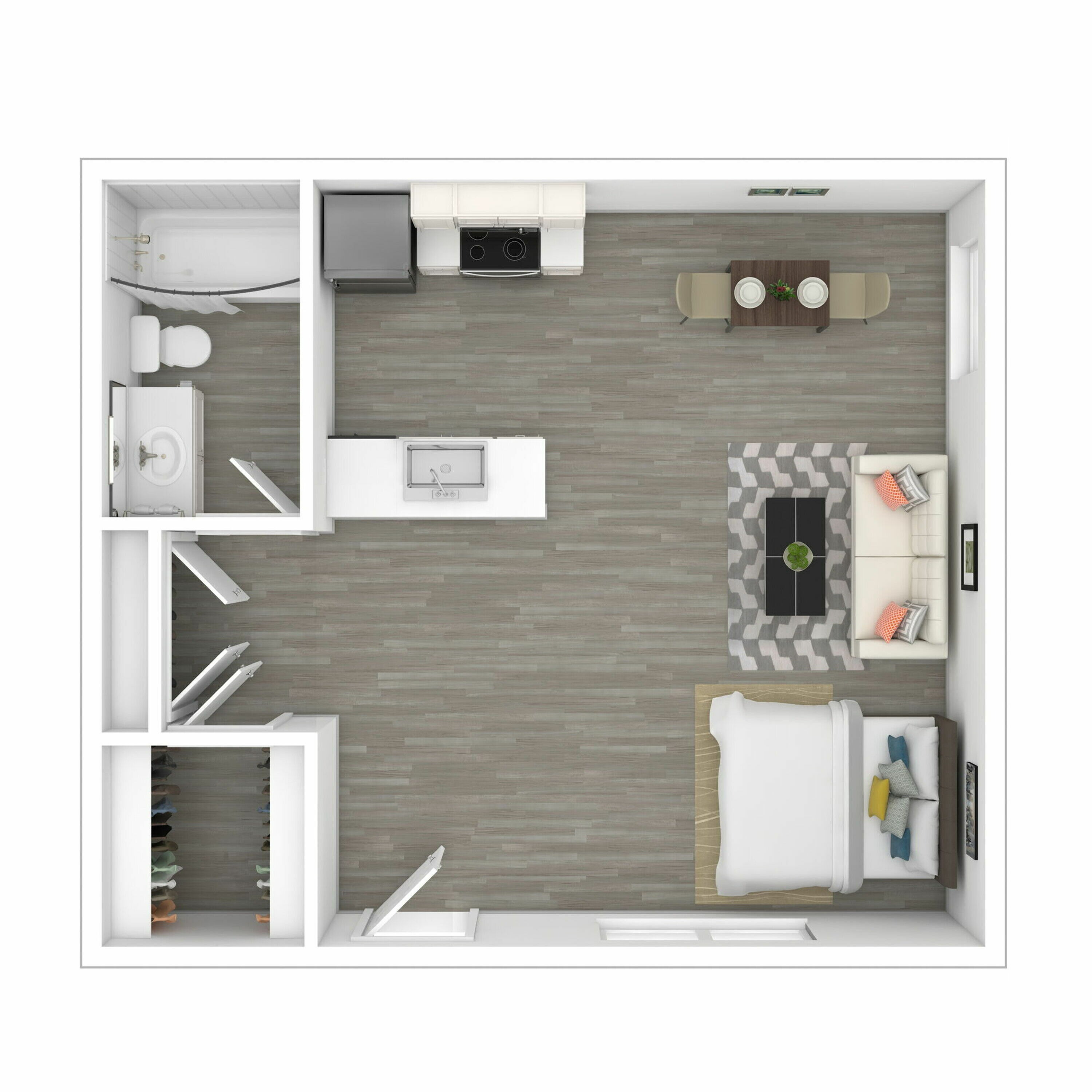 3D Furnished Studio Floor Plan