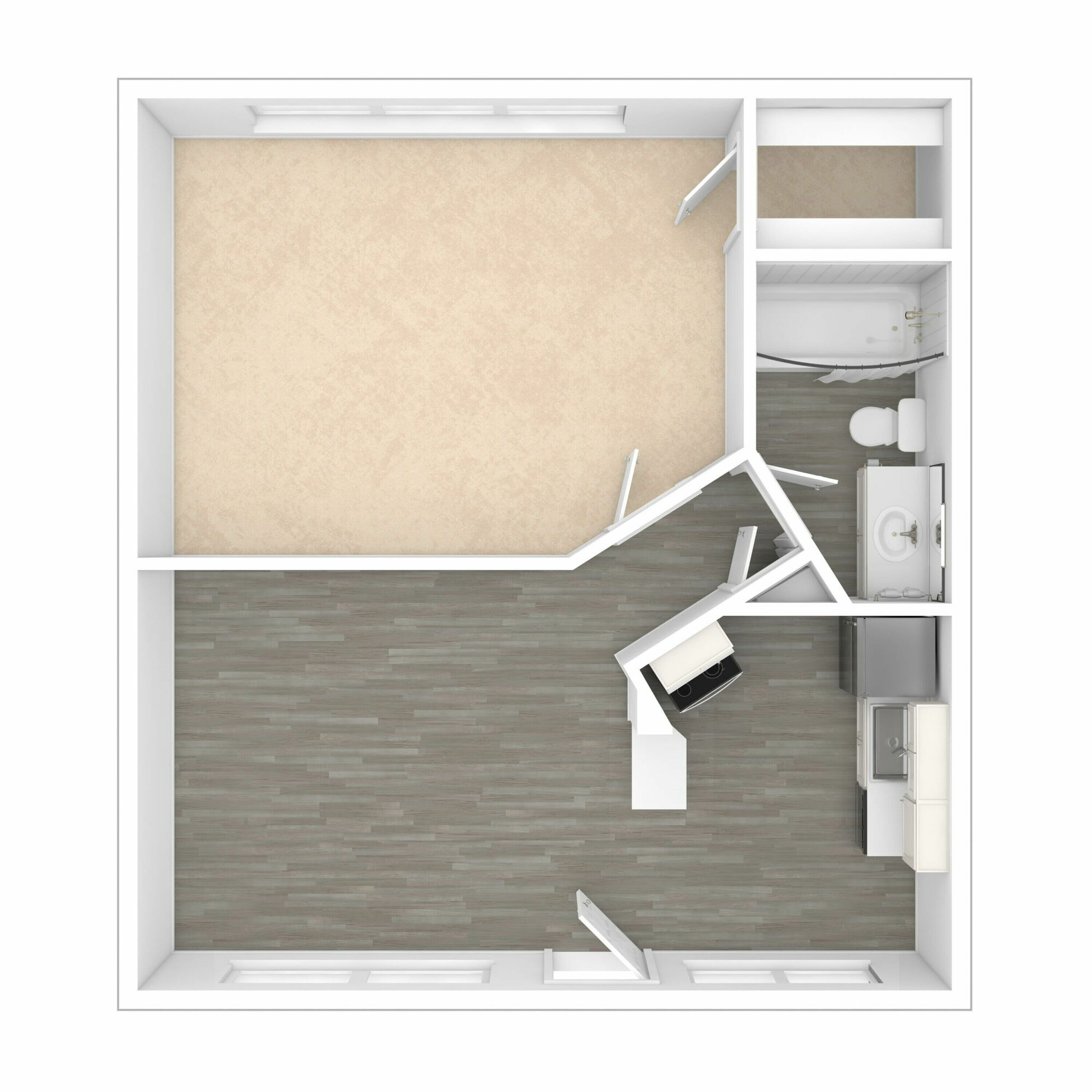 3D Unfurnished One-Bedroom Floor Plan