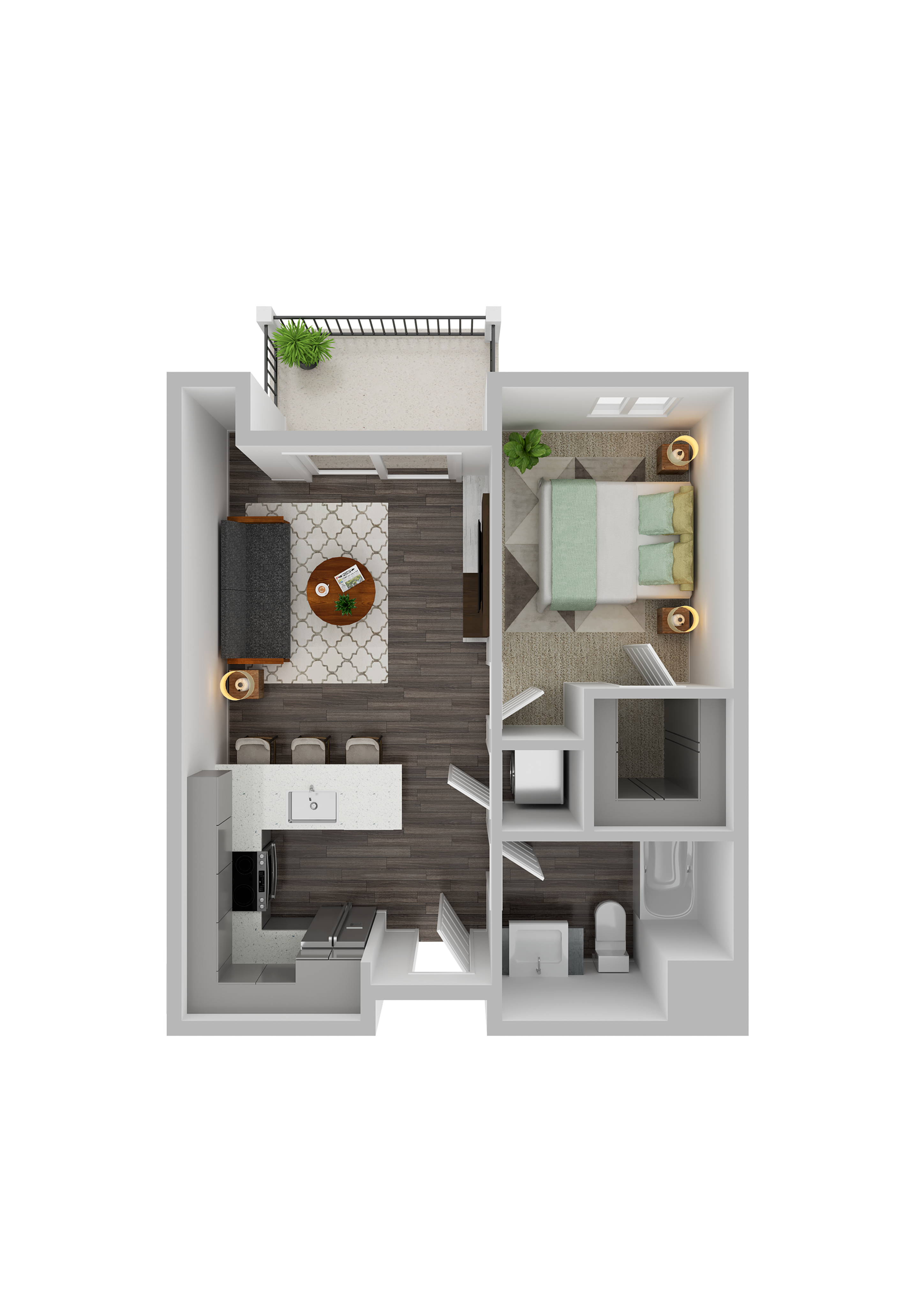 1A-3 One-Bedroom Floor Plan Layout