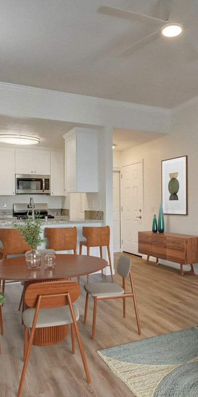 kitchen and open living area