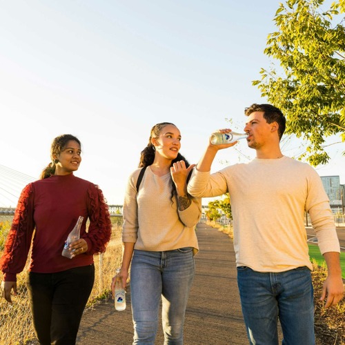 three people walking