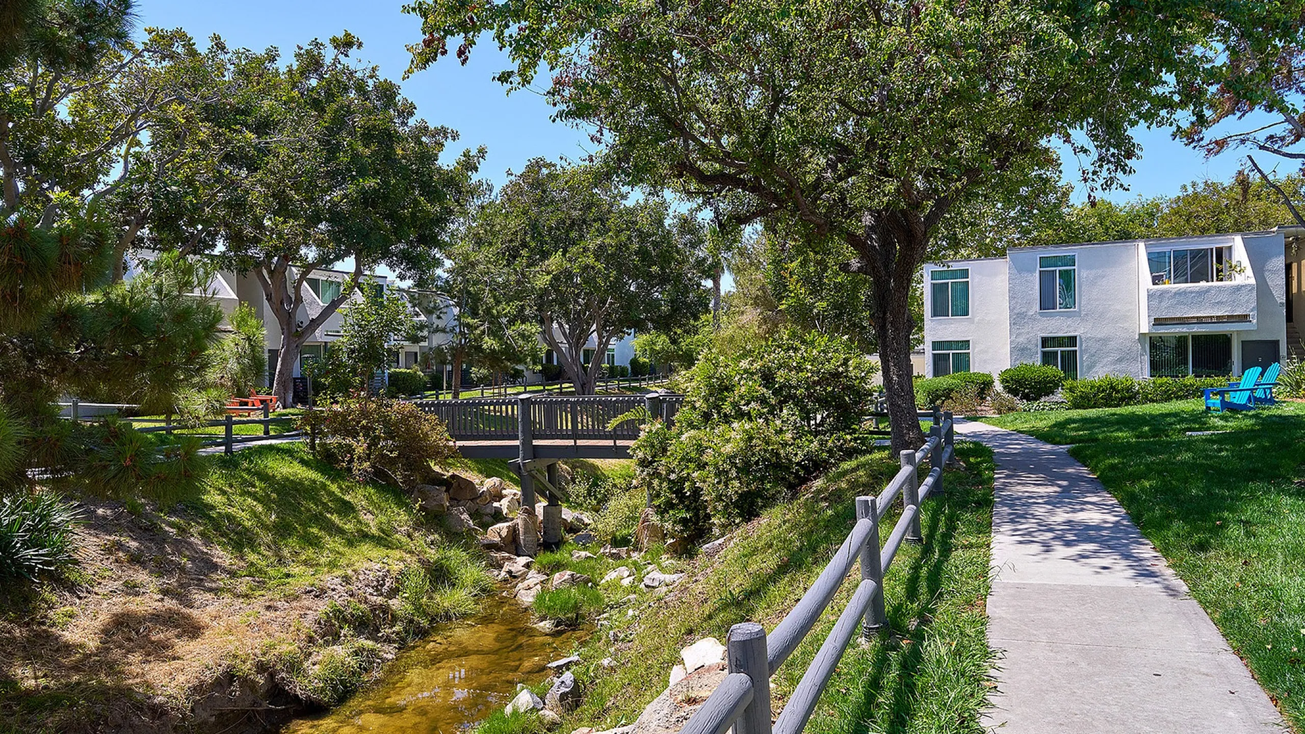 walking path with bridge between community