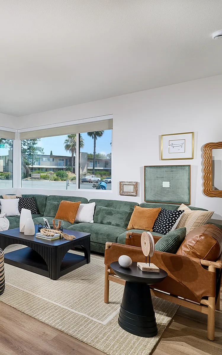 Staged living room of Dezi Apartments