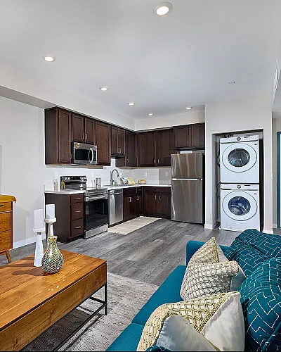 living room and kitchen at Citrino Apartments in linda vista, San diego, CA