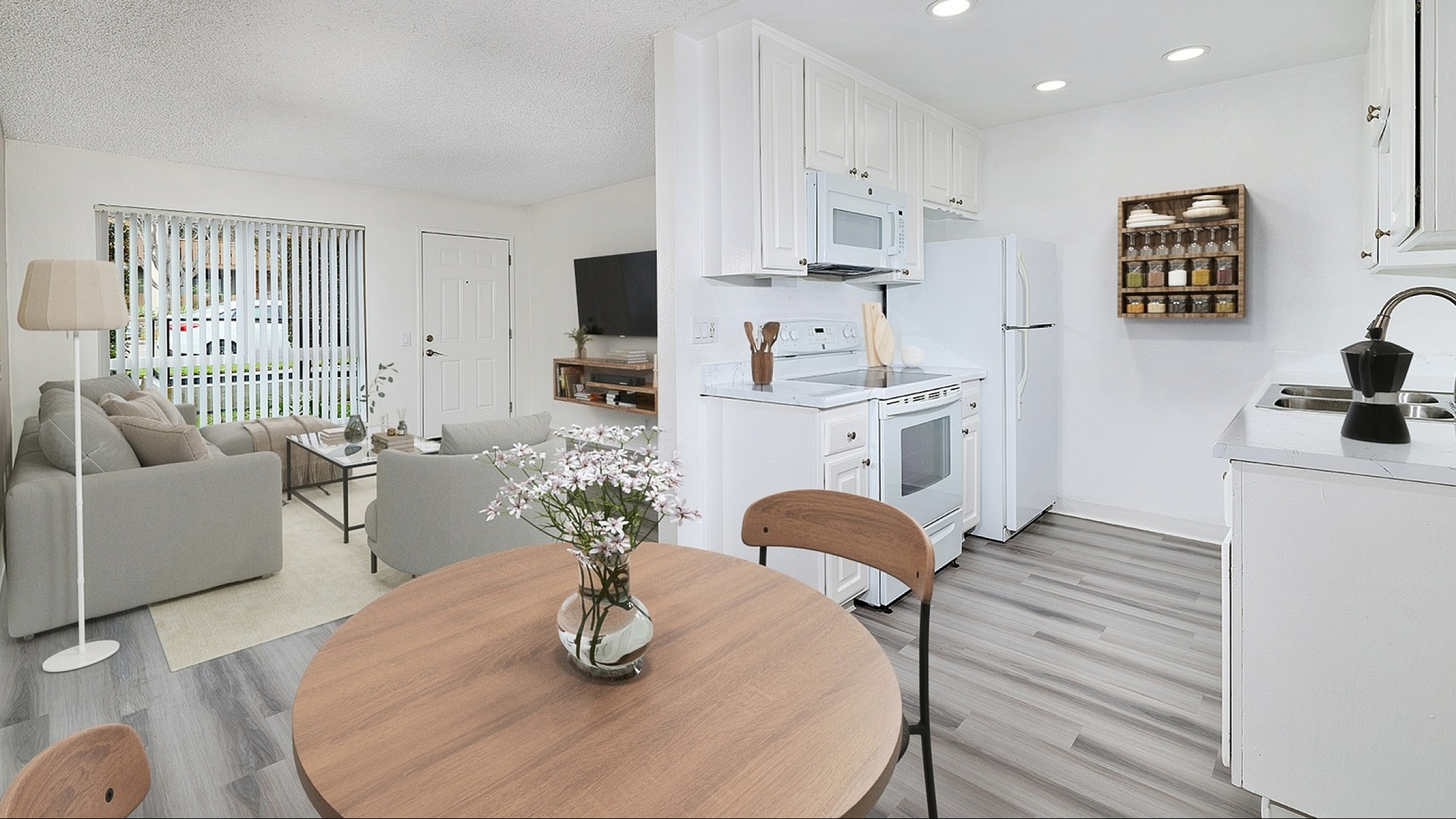 virtually staged living room and kitchen