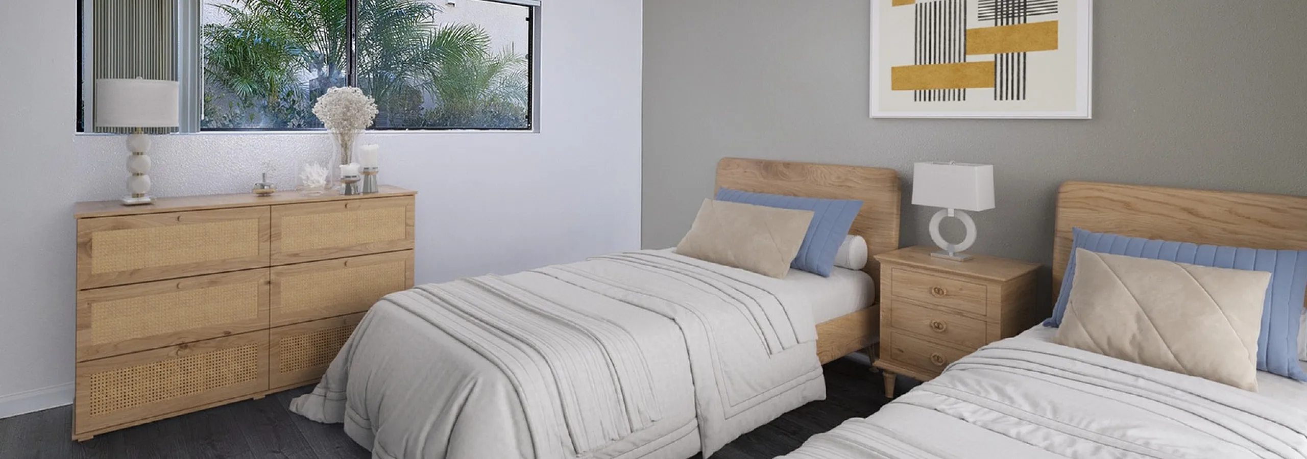 bedroom virtually staged with two twin beds