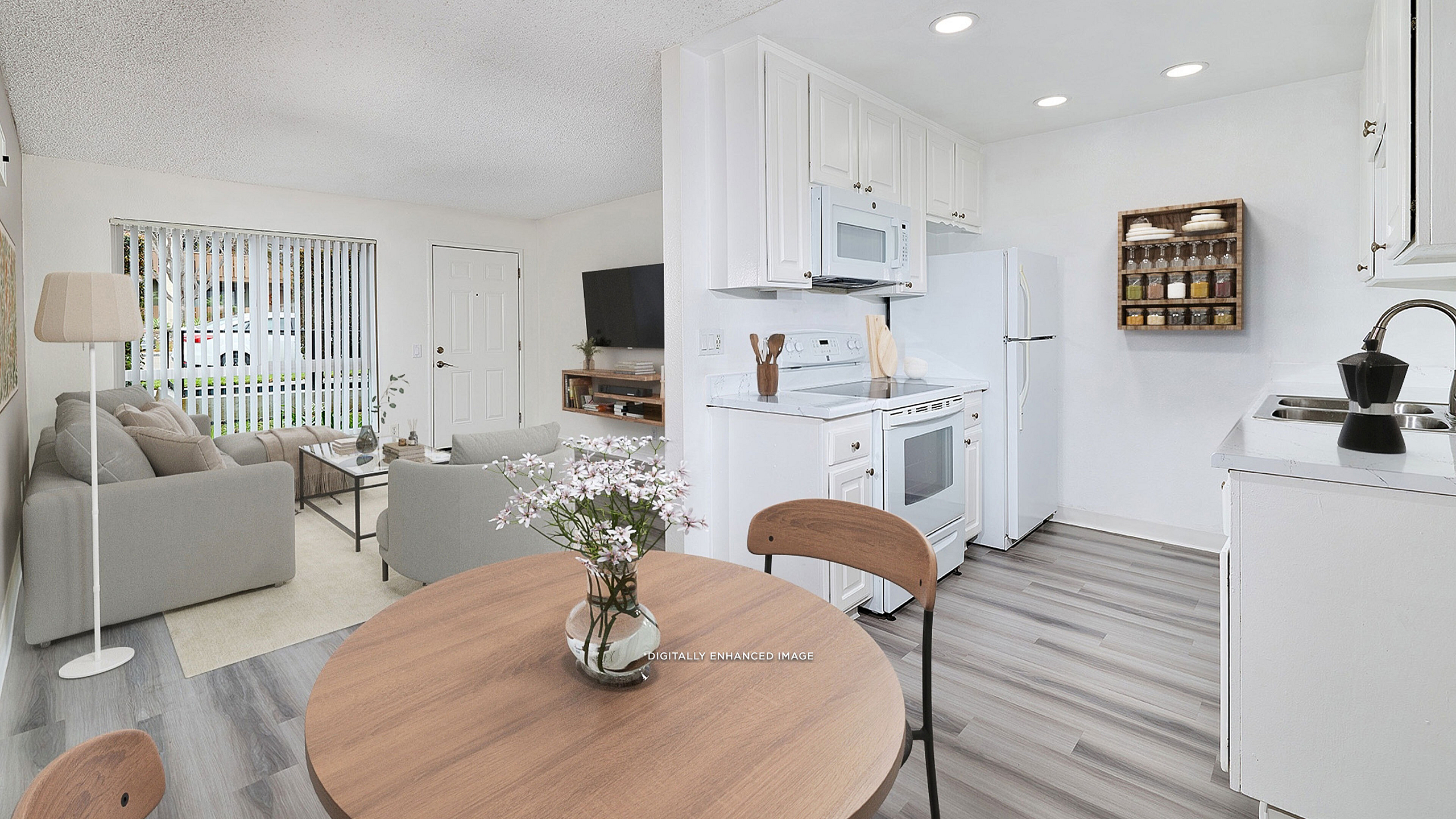 virtually staged living room and kitchen