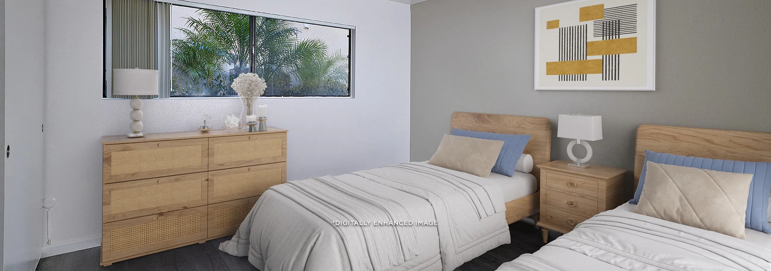 bedroom virtually staged with two twin beds