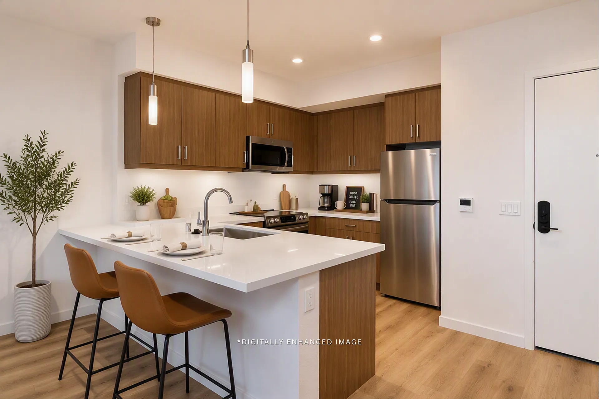 digitally enhanced image of kitchen at textur apartments in la mesa san diego