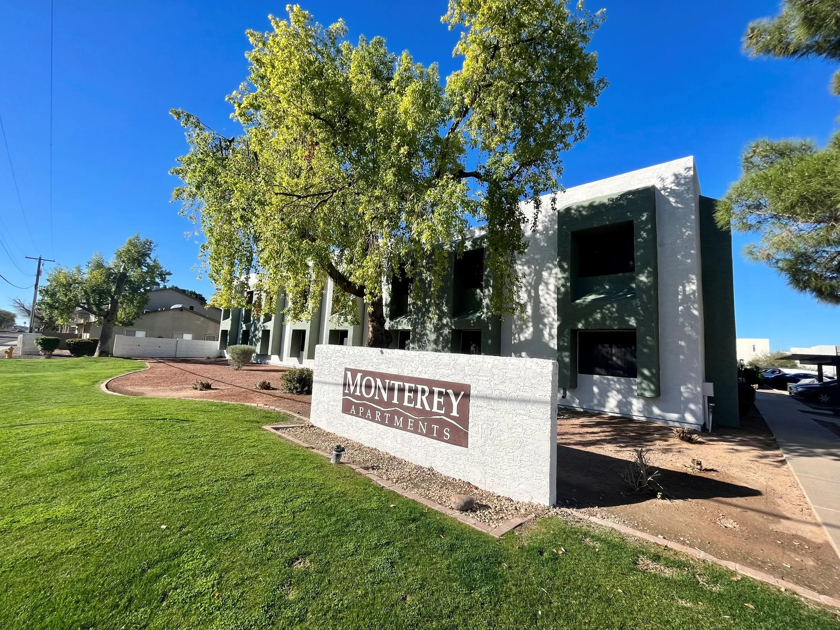 Monterey Apartments signage and landscaping