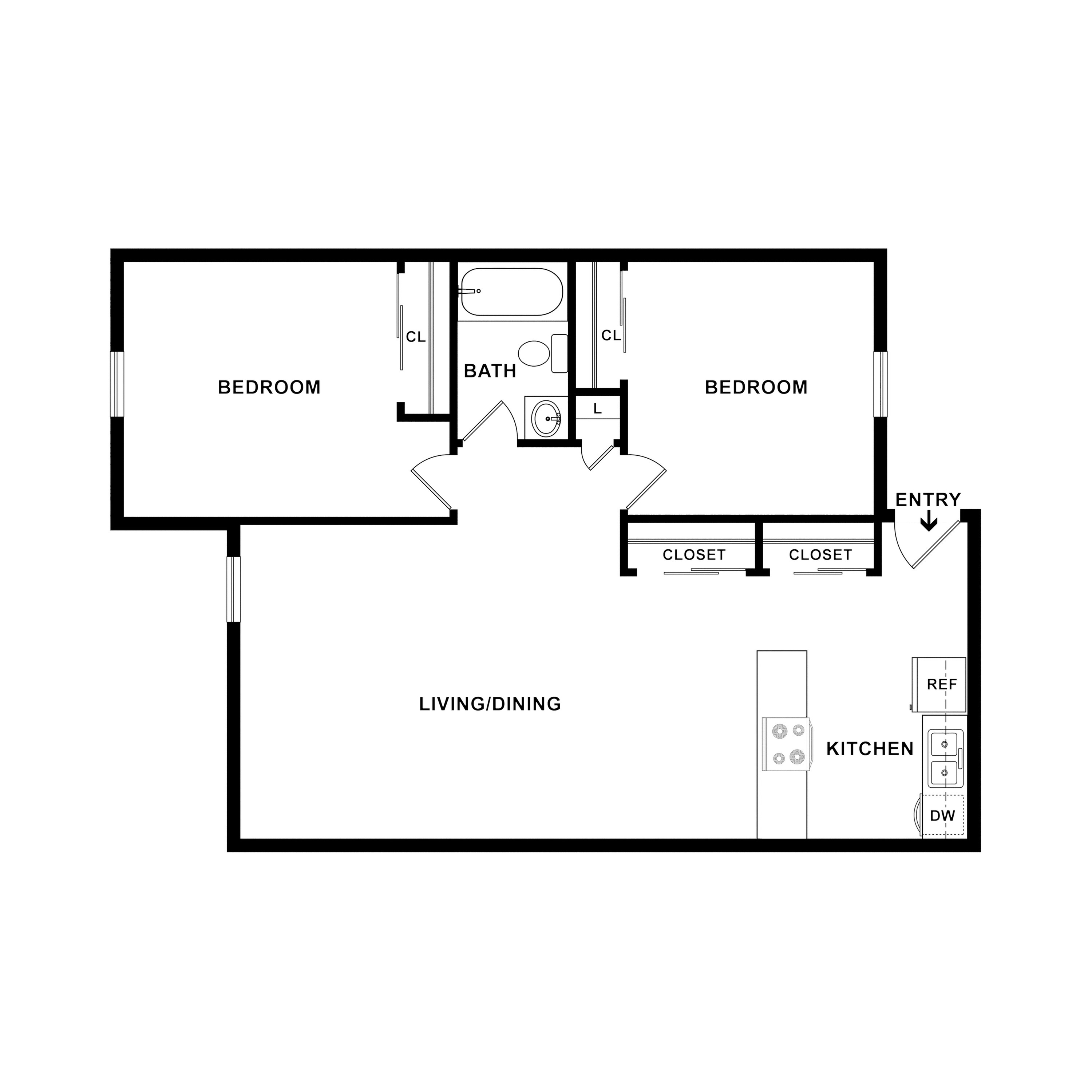 2 Bed, 1 Bath