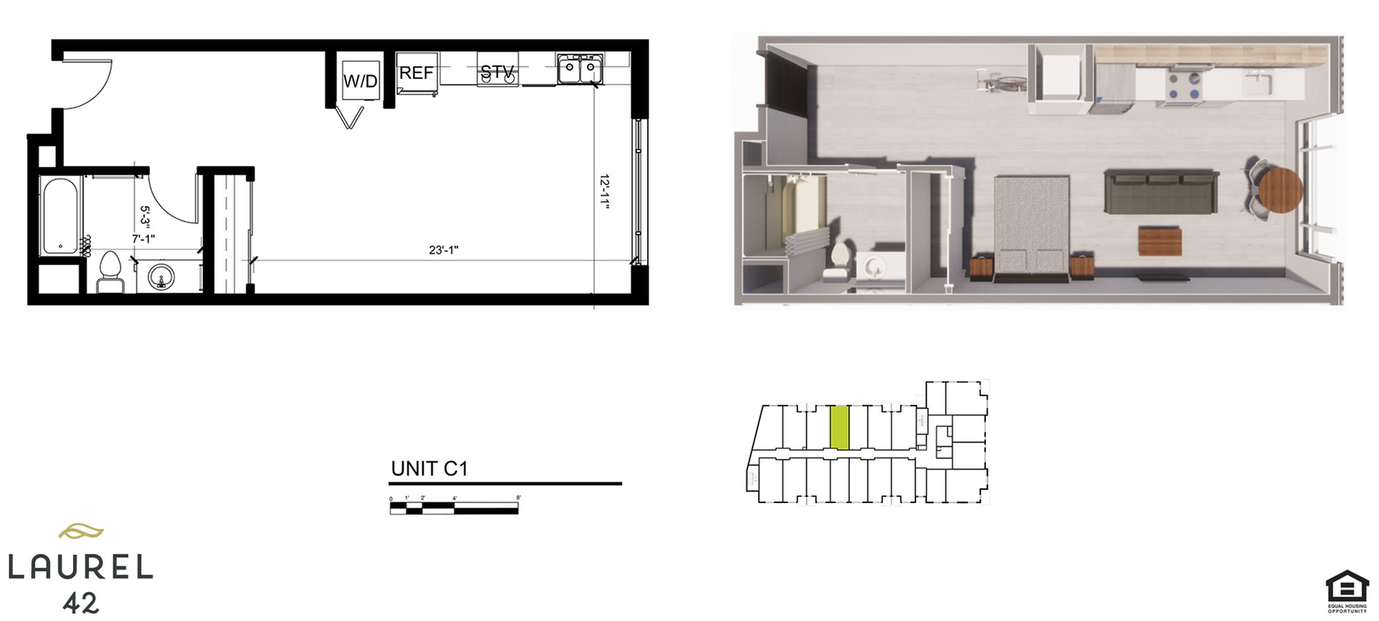 572 sqft Studio A Floorplan