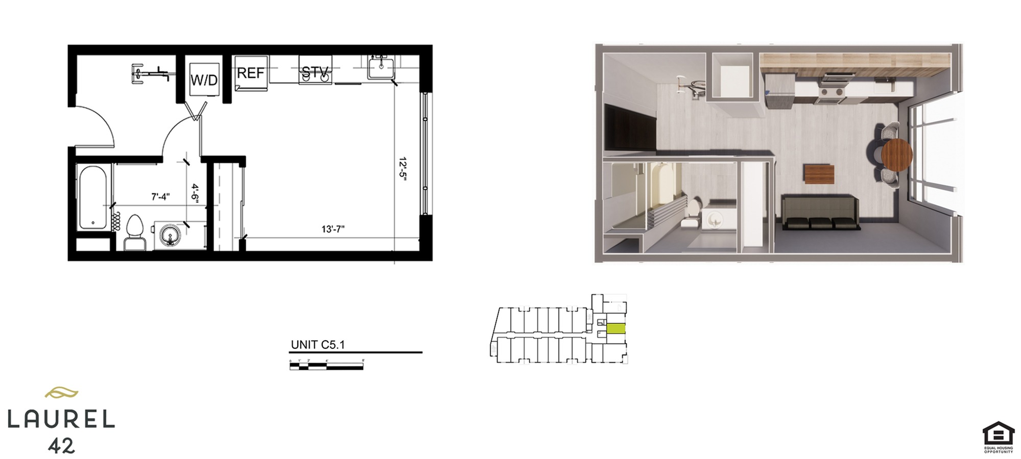 613 sqft Studio D Floorplan