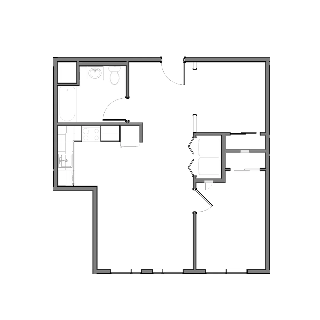 One-Bedroom, One-Bathroom +1 Type A - 2D Floor Plan Image