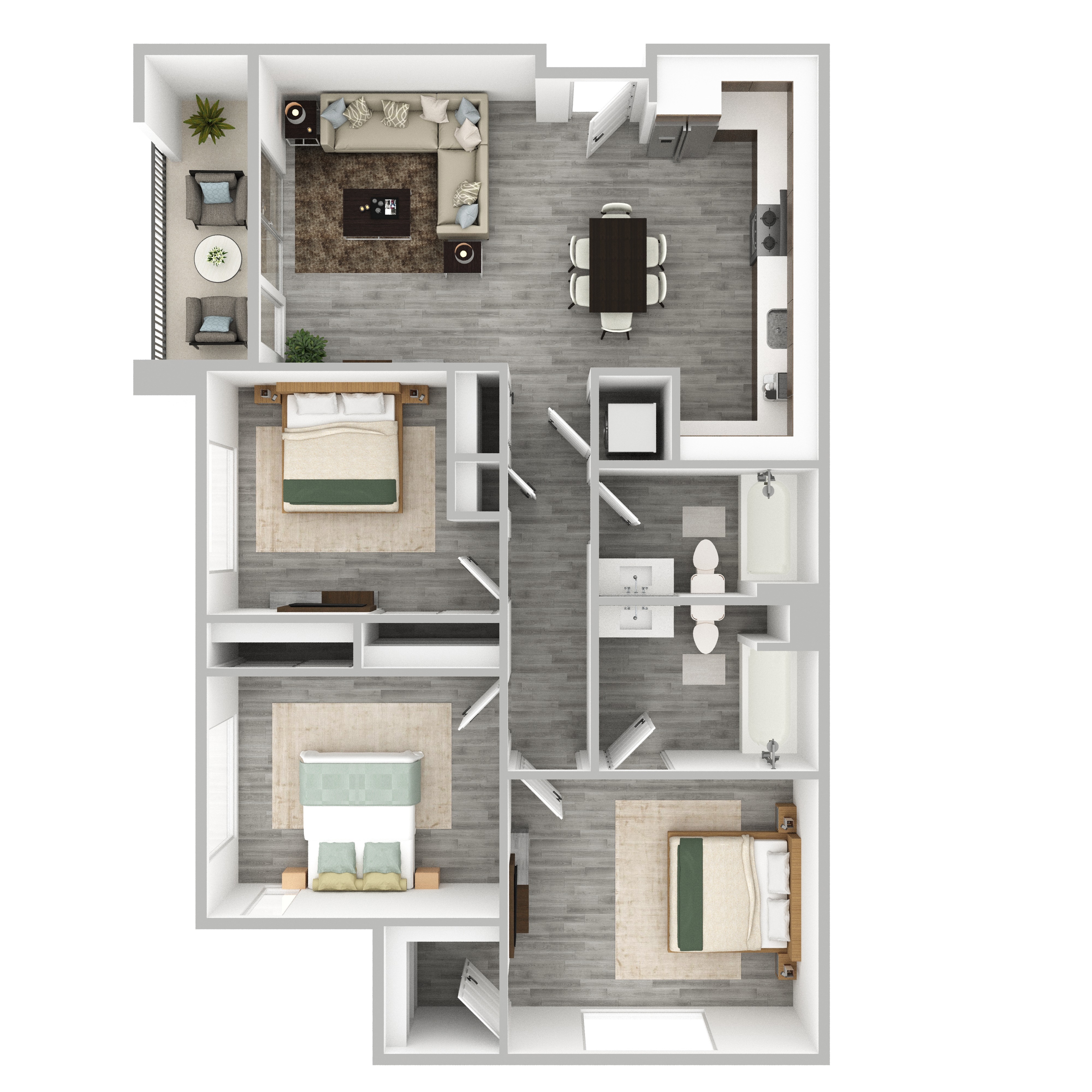 Three-Bedroom, Two-Bathroom Apartment