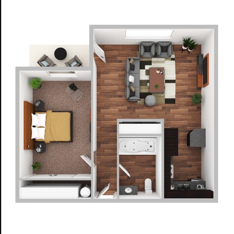 1 Bedroom 1 bath 3d floor plan