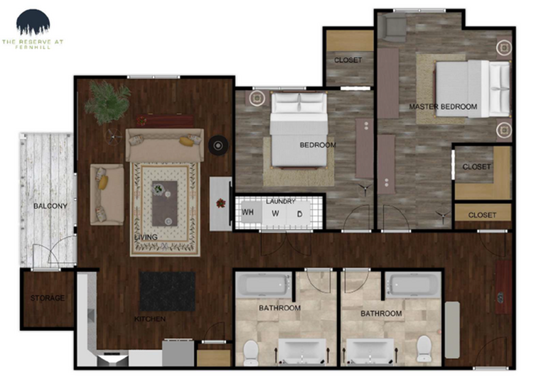 Two Bedroom 2D Floor Plan