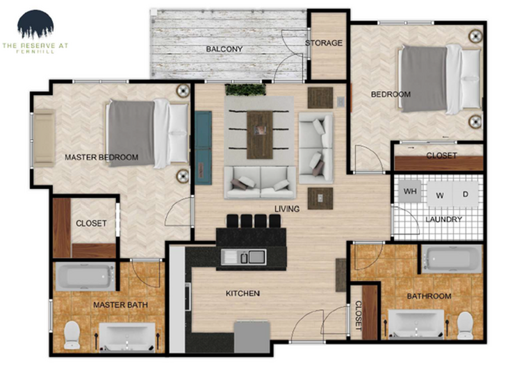 Two Bedroom 2D Floor Plan