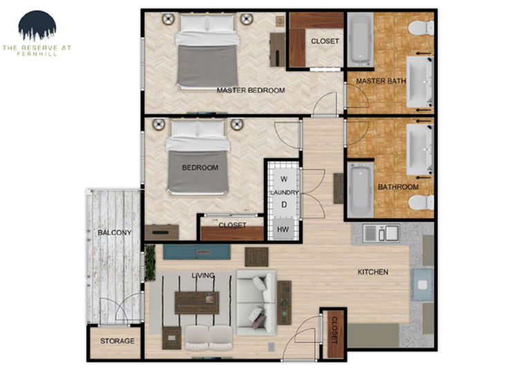 Two Bedroom 2D Floor Plan
