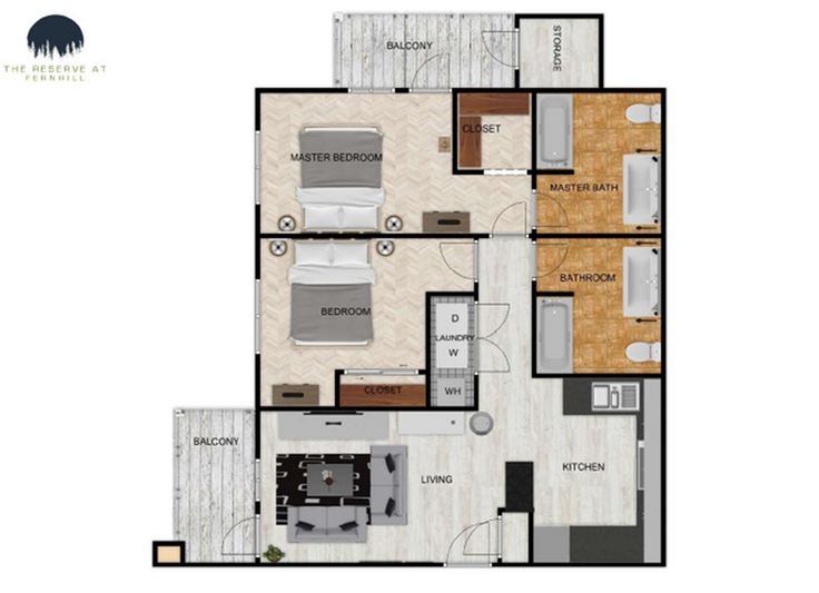 Two Bedroom 2D Floor Plan