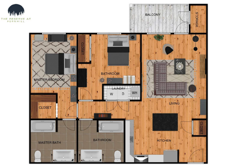 Two Bedroom 2D Floor Plan