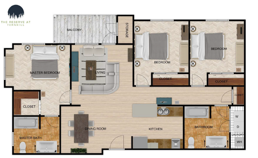 Three Bedroom 2D Floor Plan