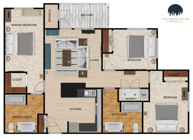 Three Bedroom 2D Floor Plan