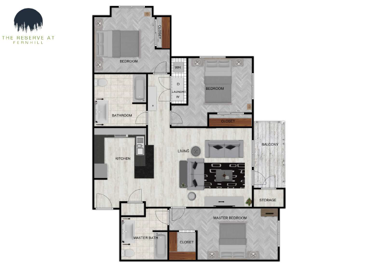 Three Bedroom 2D Floor Plan