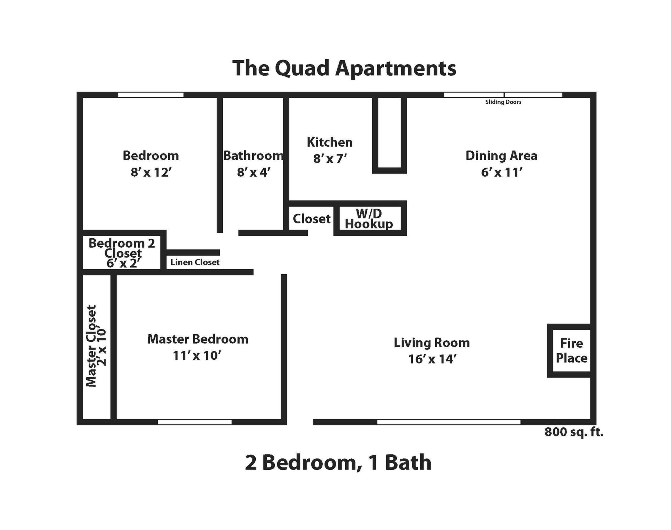 Two Bedroom One Bathroom Floor Plan