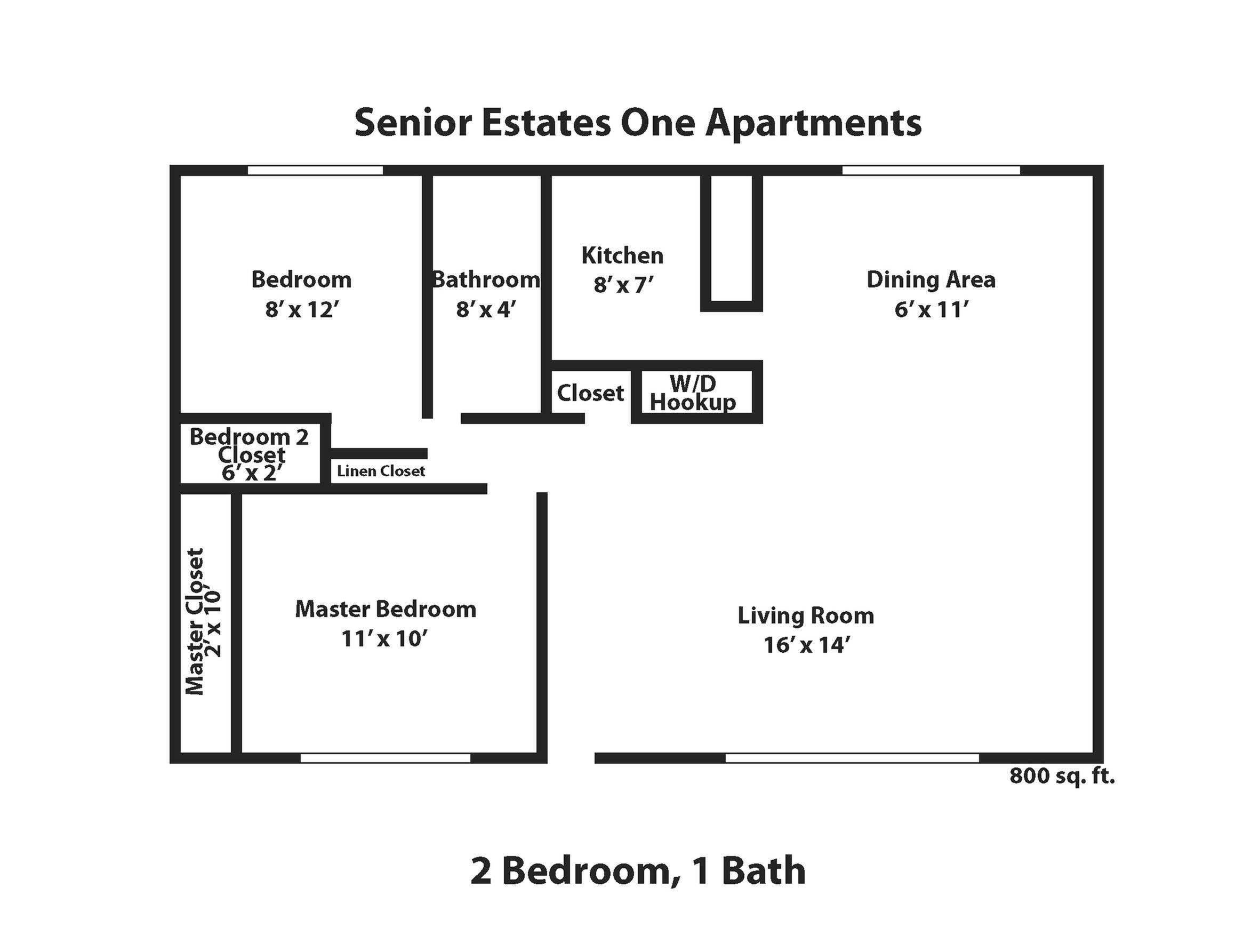 Two Bedroom One Bathroom Floor Plan