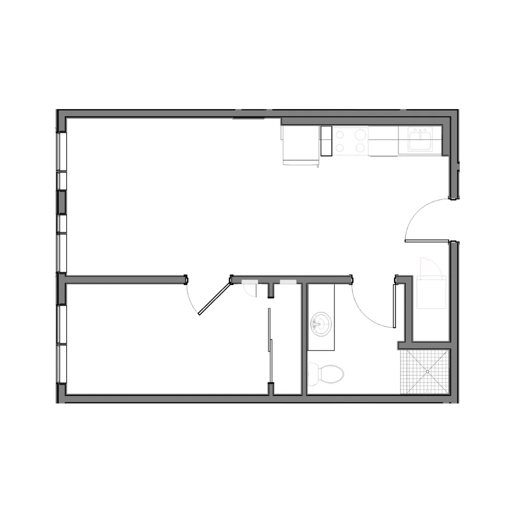 One-Bedroom, One-Bathroom 2D Floor Plan