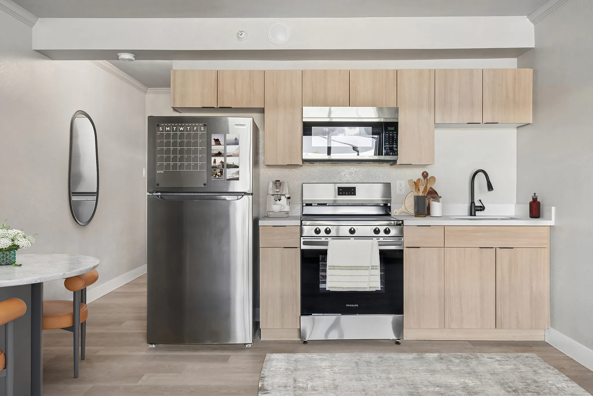 Virtually staged studio at Solaris at Tucson showing the kitchen