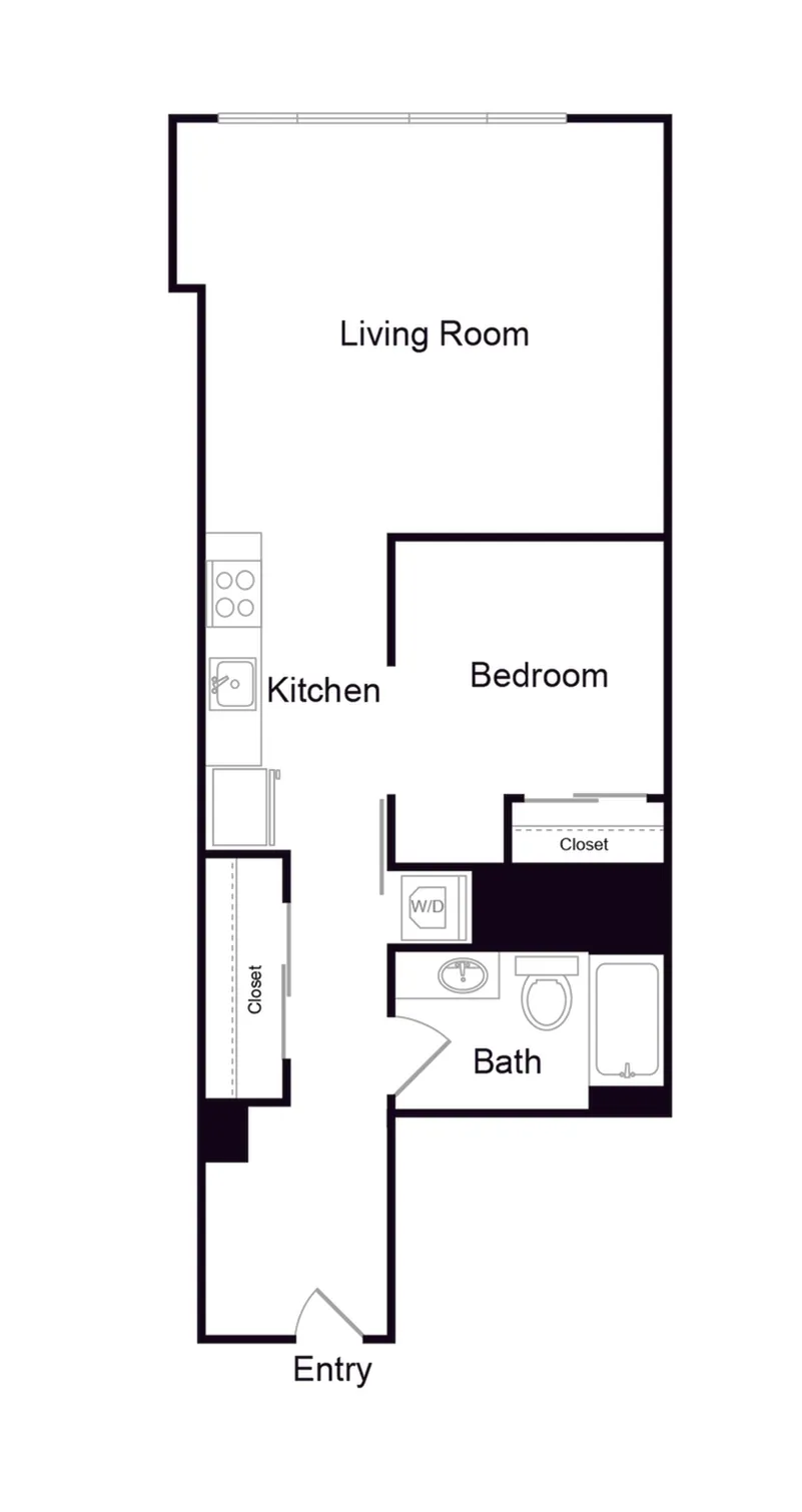 One-Bedroom, One-Bathroom 2D floor plan image