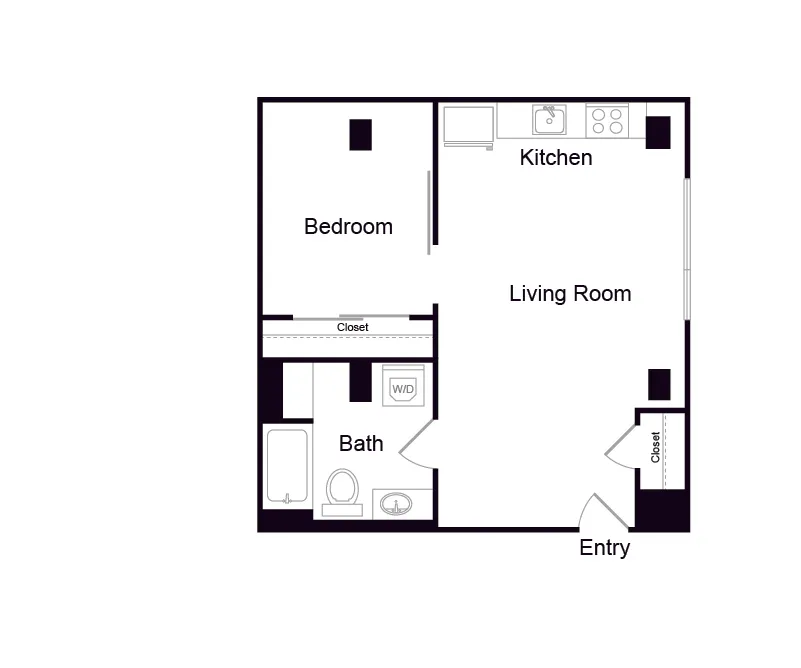 One-Bedroom, One-Bathroom 2D floor plan image
