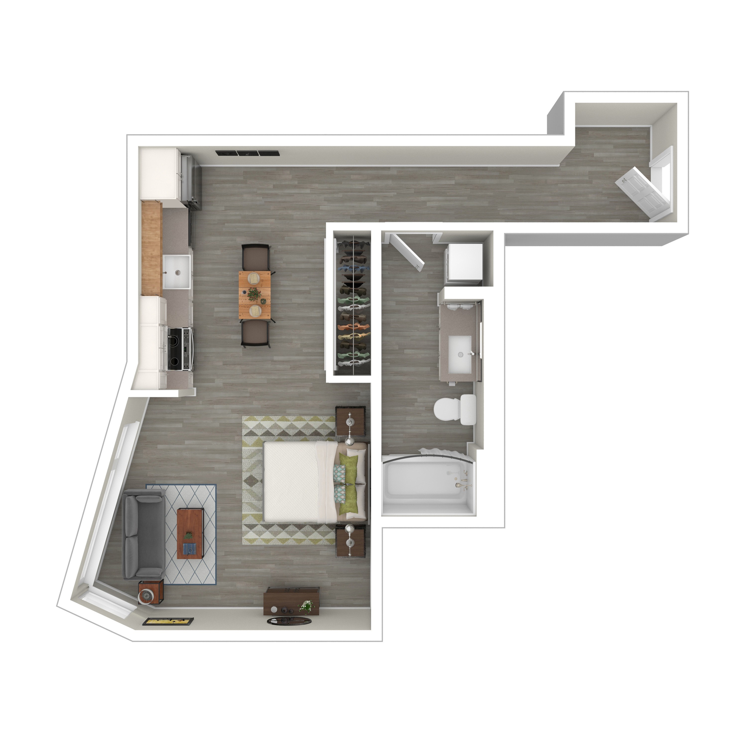 3D Furnished Floor Plan Studio A