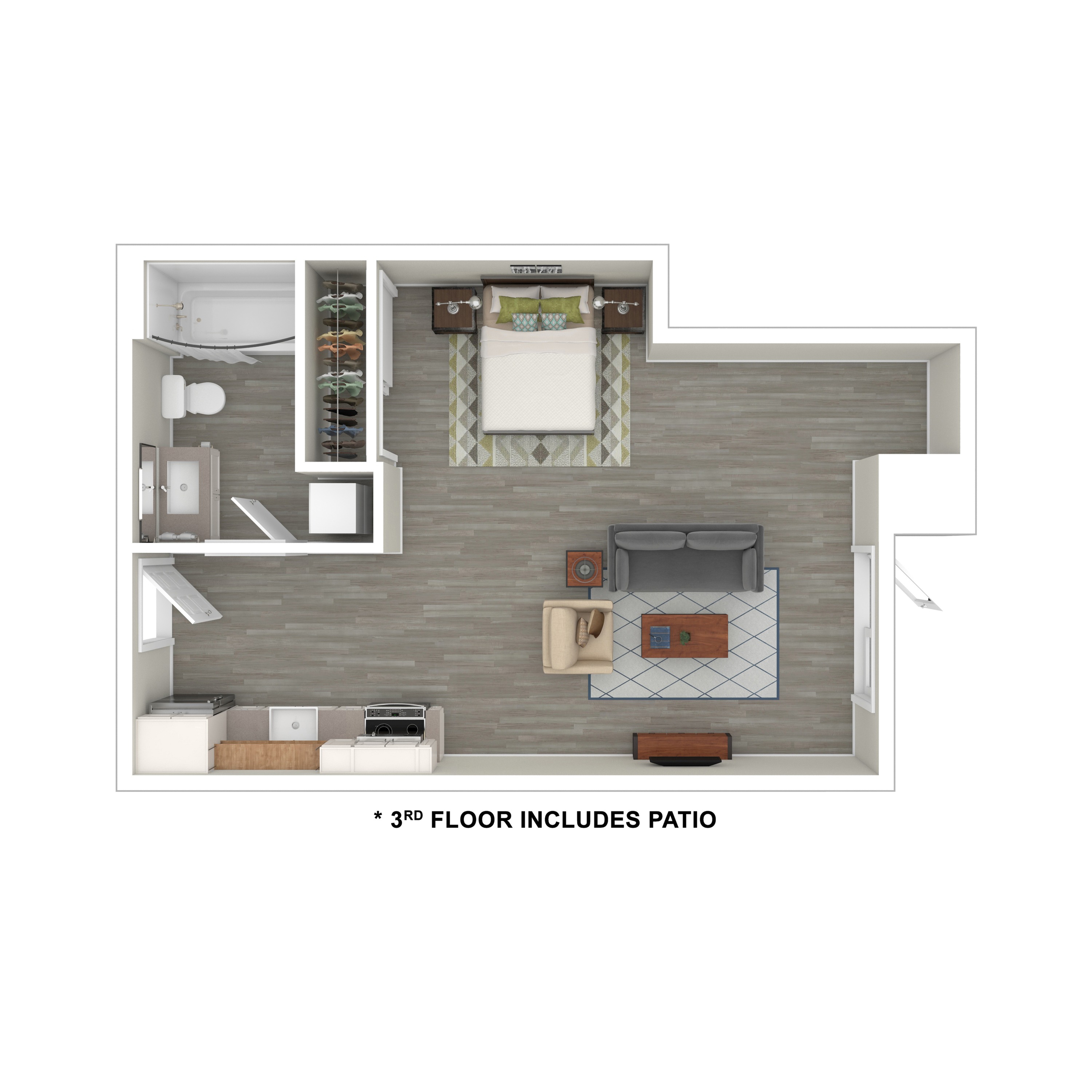 3D Furnished Floor Plan Studio D