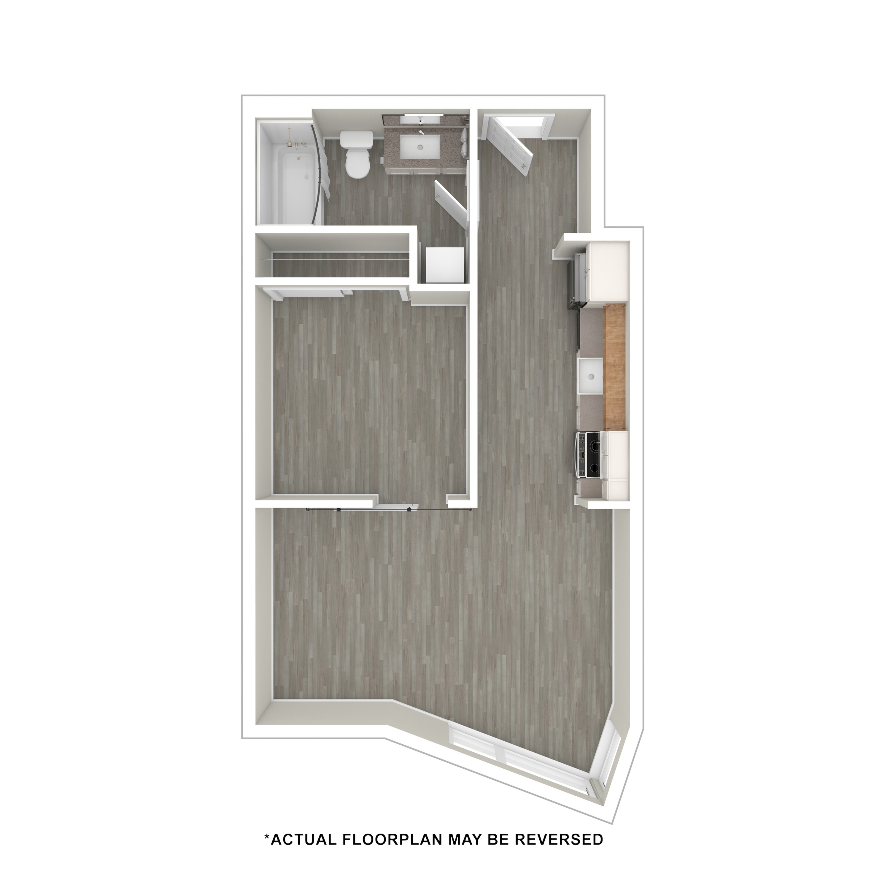 3D Floor Plan 1x1 B, C, D