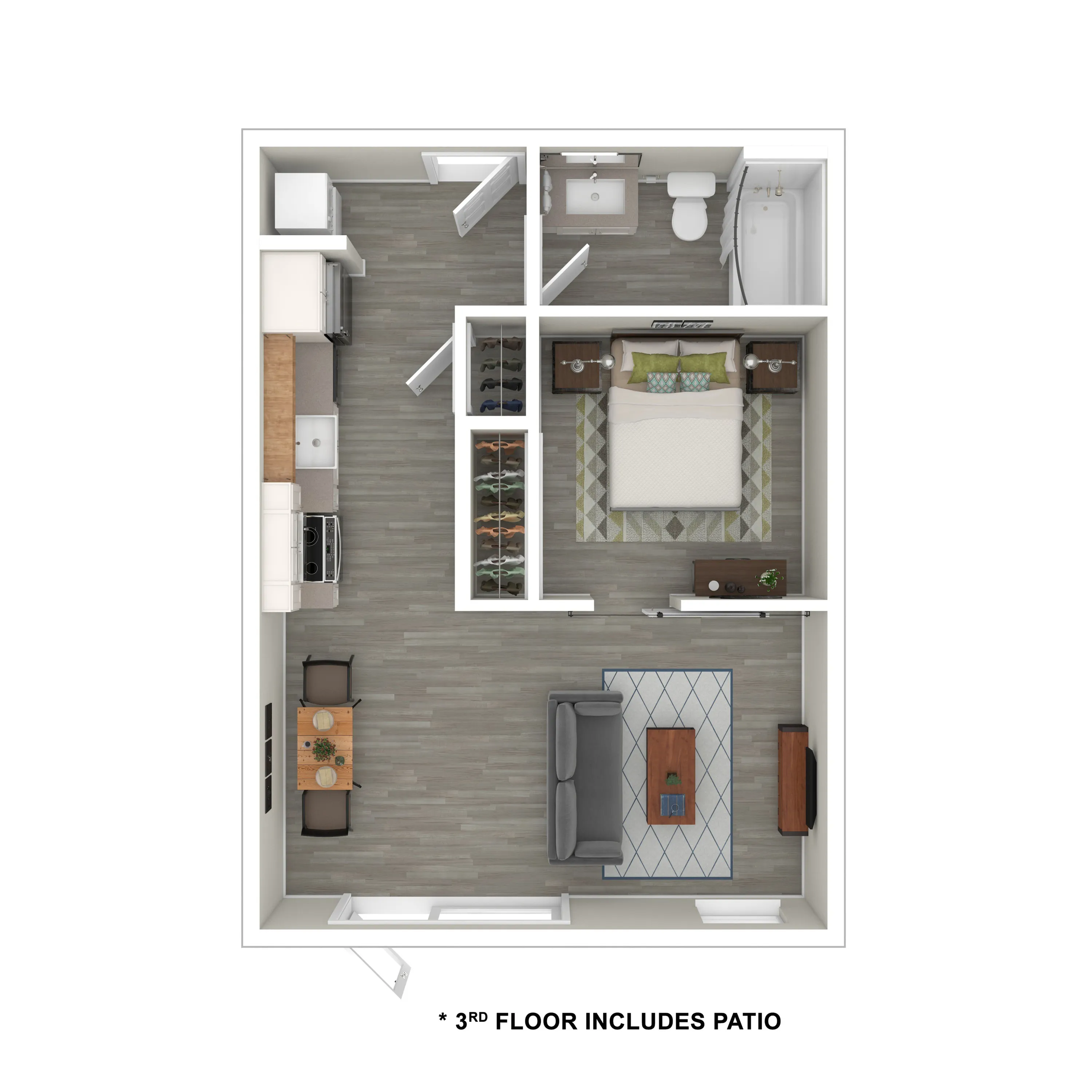 3D Furnished Floor Plan 1x1 G