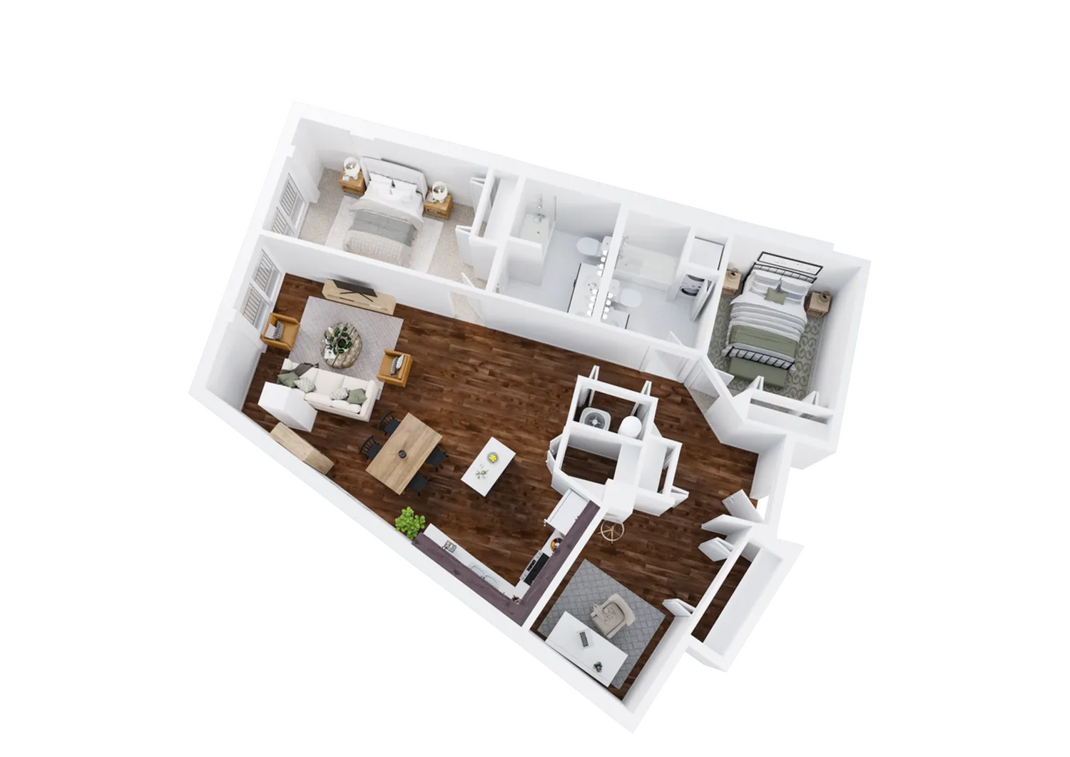 Two-Bedroom, Two-Bathroom with Den Floor Plan Rendering