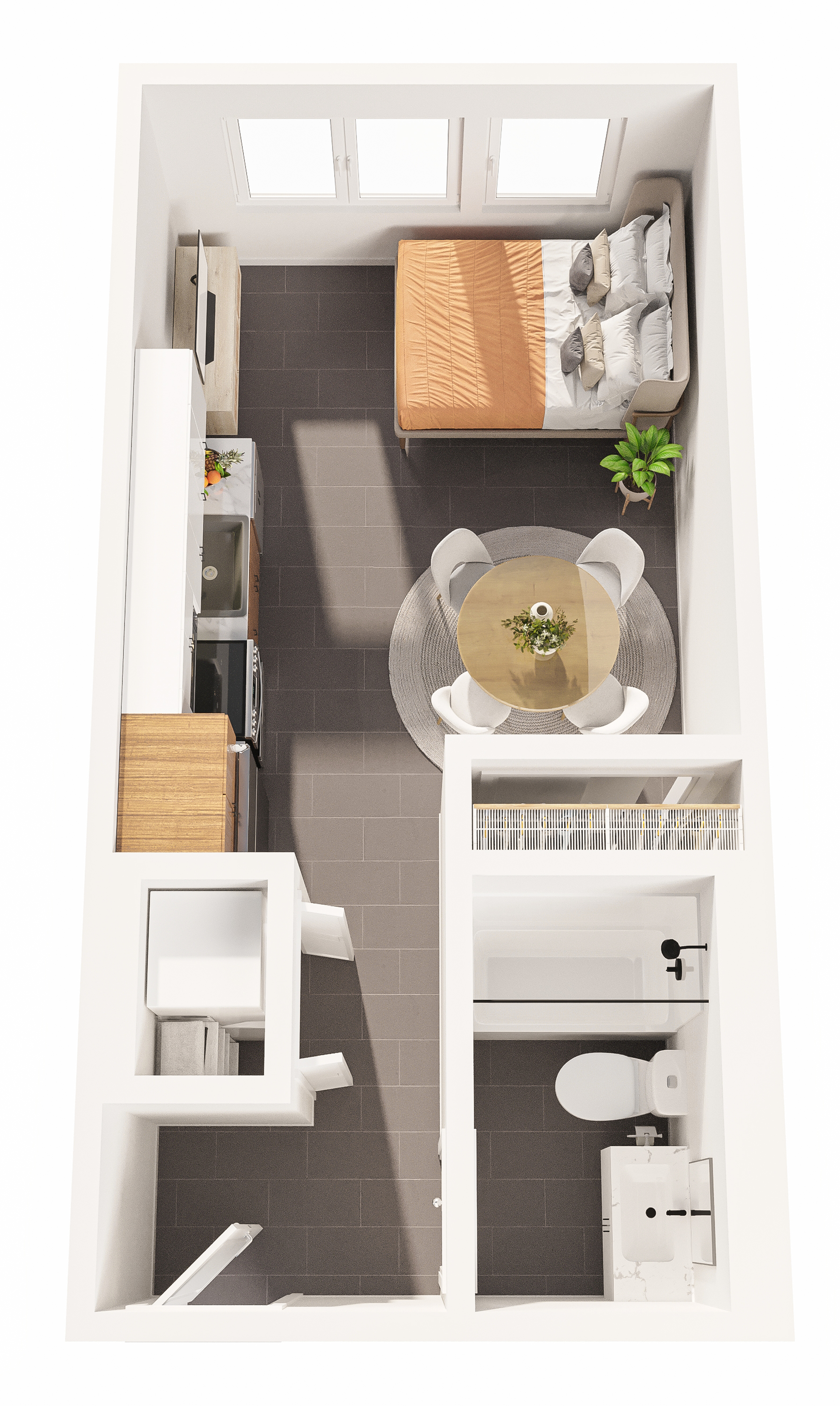 3D Floor Plan - Highland Studio Apartment