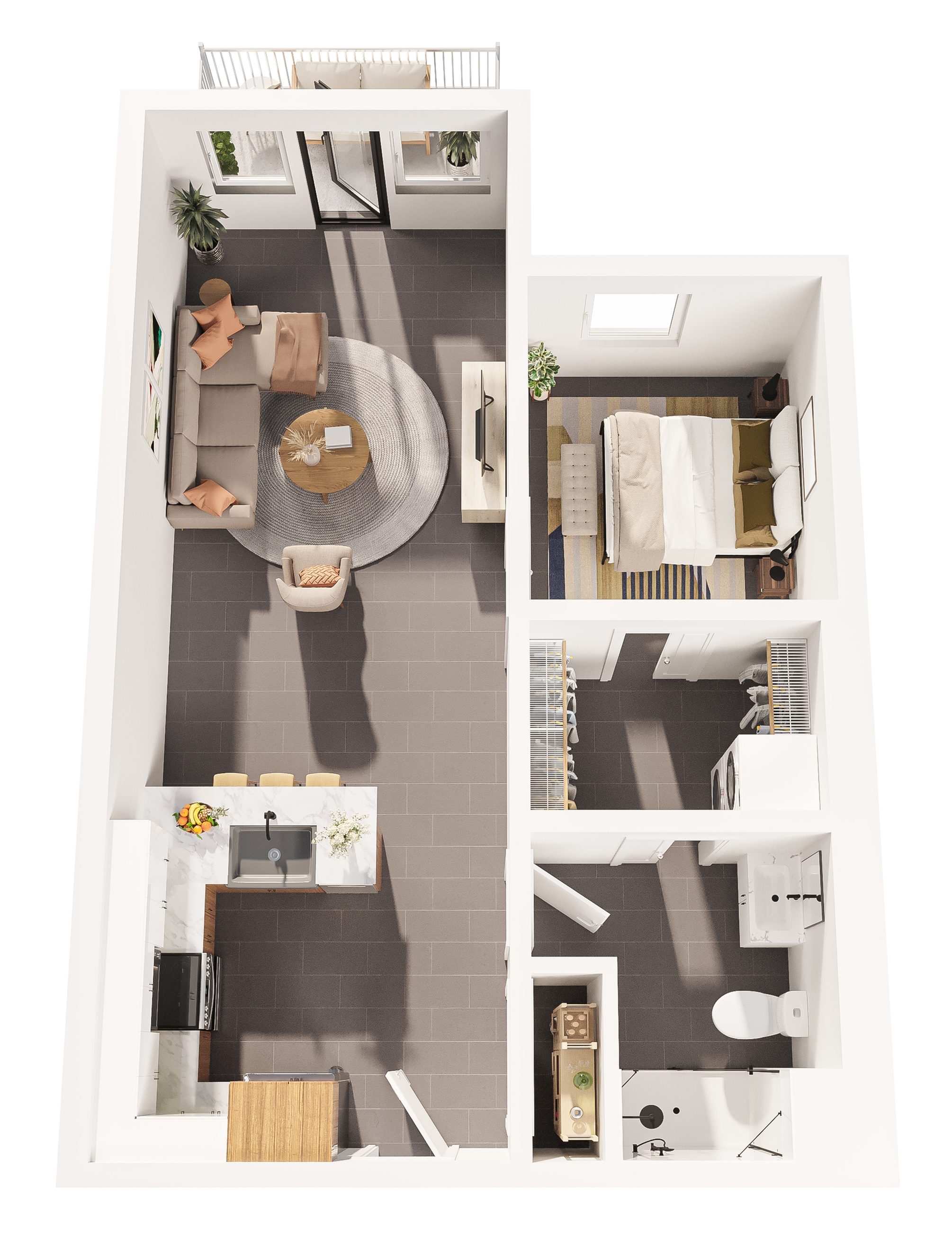3D Floor Plan - The Dune One-Bedroom, One-Bathroom Apartment