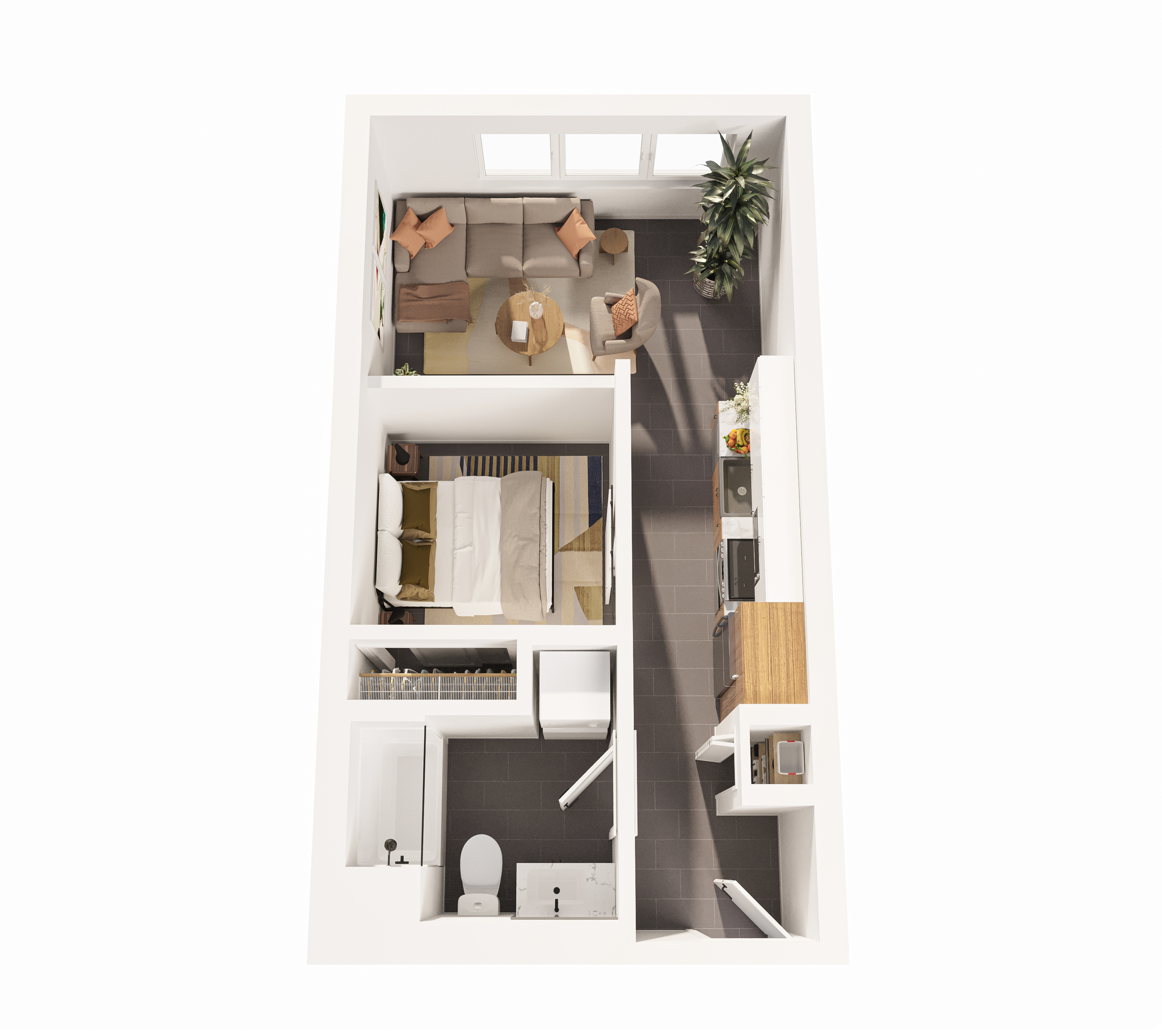 3D Floor Plan - The Ember One-Bedroom, One-Bathroom Apartment